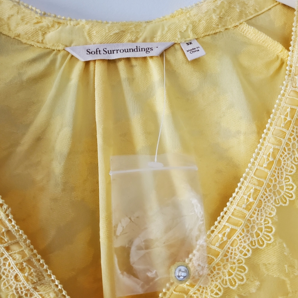 Soft Surroundings Embroidered Butter Yellow Sleeveless Top Size 3x - Picture 7 of 8